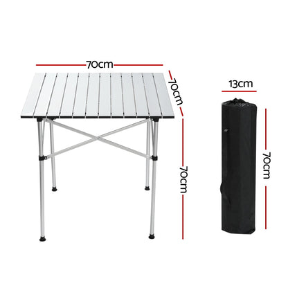 Weisshorn Folding Camping Table 70CM Roll Up Outdoor Picnic BBQ Aluminium Desk