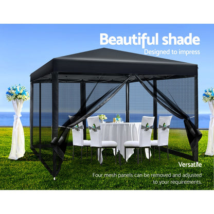 Instahut Gazebo Pop Up Marquee 3x3m Wedding Party Outdoor Camping Tent Canopy Shade Mesh Wall Black