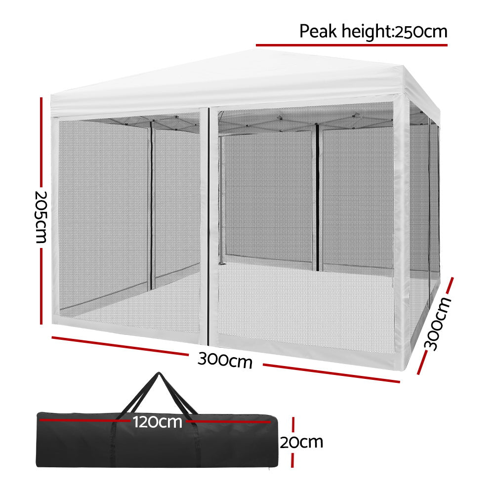 Instahut Gazebo Pop Up Marquee 3x3m Wedding Party Outdoor Camping Tent Canopy Shade Mesh Wall White