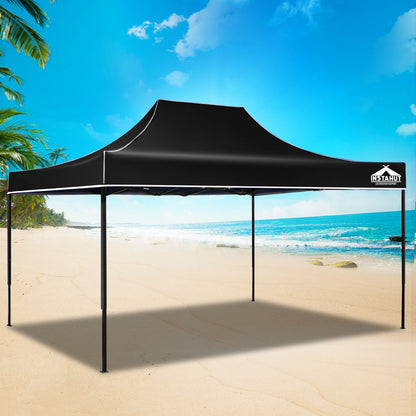 Instahut Gazebo Pop Up Marquee 3x4.5 Folding Tent 500D Wedding Camping Black