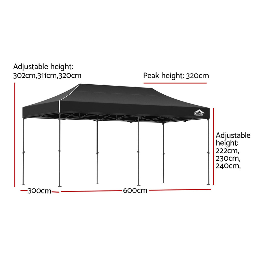 Instahut Gazebo Pop Up Marquee 3x6 Folding Tent Wedding 500D Camping Black