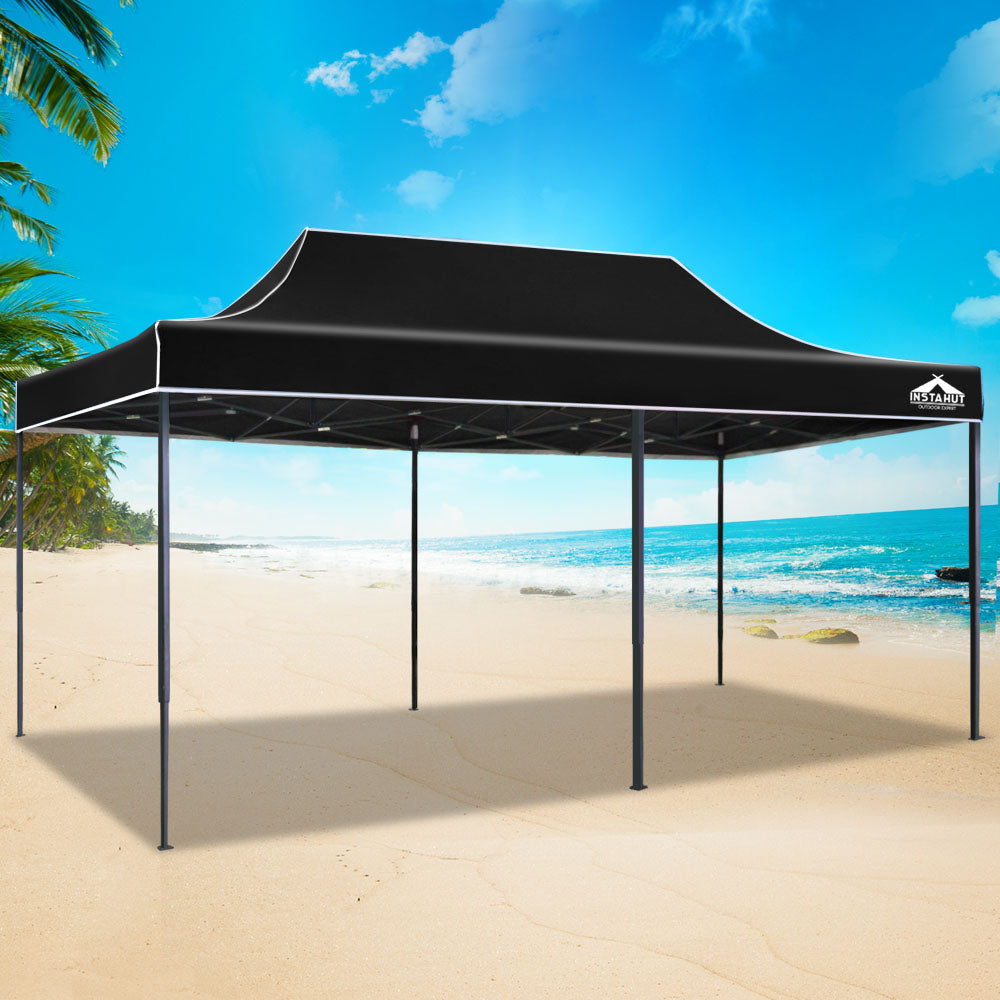 Instahut Gazebo Pop Up Marquee 3x6 Folding Tent Wedding 500D Camping Black