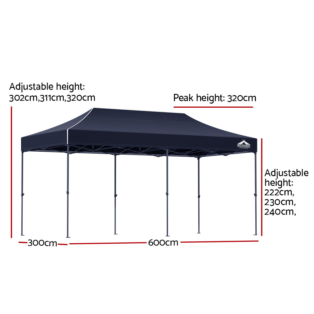 Instahut Gazebo Pop Up 3x6m w/Base Podx4 Marquee Folding Outdoor Wedding Camping Tent Shade Canopy Navy