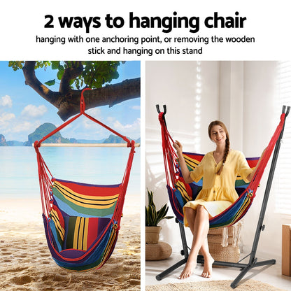 Gardeon Hammock Chair Outdoor Camping Hanging with Stand Rainbow