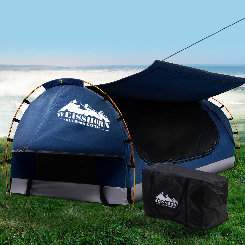 Weisshorn King Single Swag Camping Swags Canvas Free Standing Dome Tent Blue