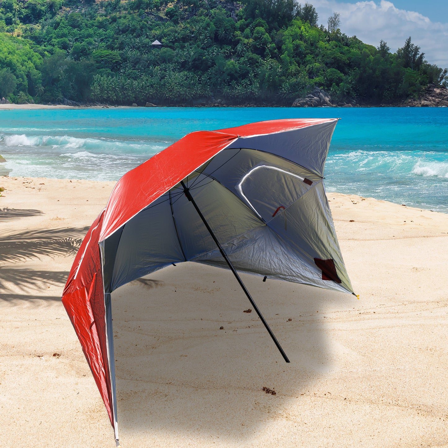 Havana Outdoors Beach Umbrella 2.4M Outdoor Garden Beach Portable Shade Shelter - Red