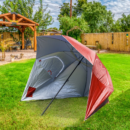 Havana Outdoors Beach Umbrella 2.4M Outdoor Garden Beach Portable Shade Shelter - Red