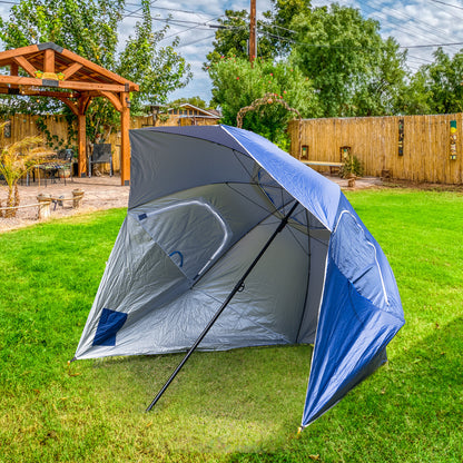 Havana Outdoors Beach Umbrella 2.4M Outdoor Garden Beach Portable Shade Shelter - Blue