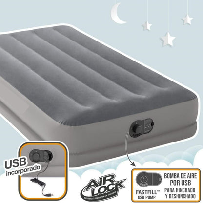 Twin Dura-Beam Prestige Air Bed Built-In USB Electric Pump for Easy Inflation and Deflation