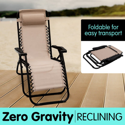 Wallaroo Zero Gravity Reclining Deck Lounge Sun Beach Chair Outdoor Folding Camping - Beige