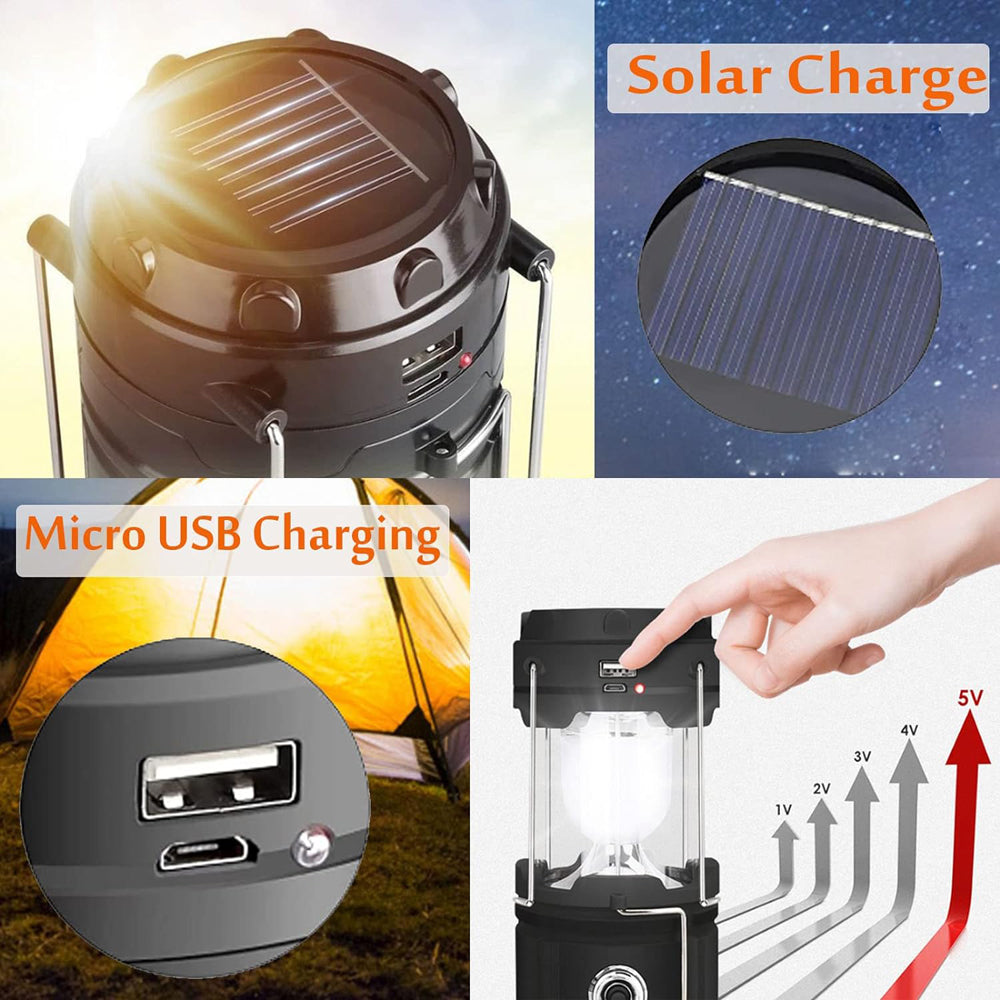 LED Camping Lamp Solar Powered Rechargeable USB Torch Waterproof Emergency Light Lantern