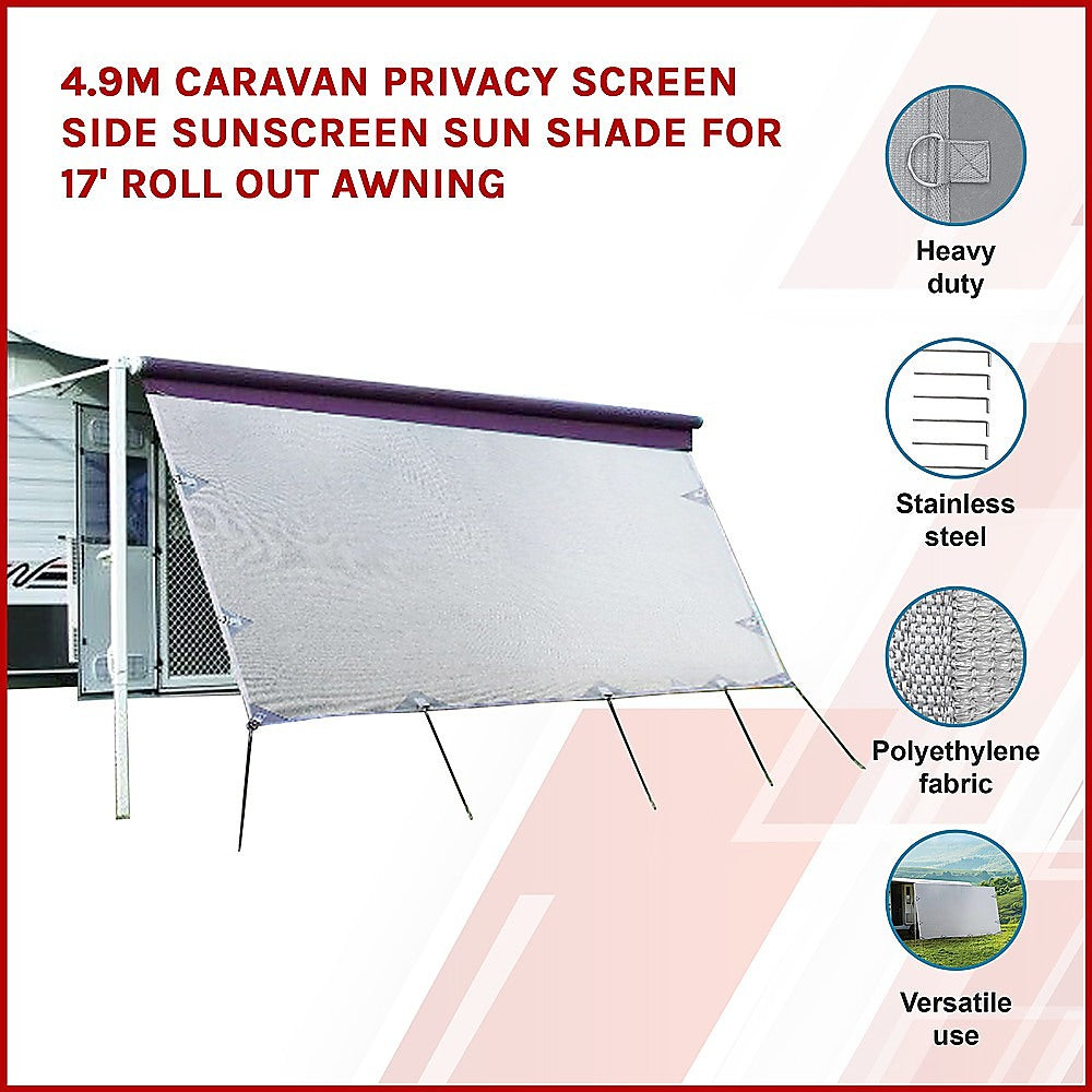 4.9m Caravan Privacy Screen Side Sunscreen Sun Shade for 17' Roll Out Awning