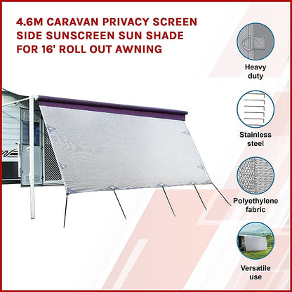 4.6m Caravan Privacy Screen Side Sunscreen Sun Shade for 16' Roll Out Awning